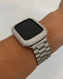 Apple Watch Band Silver Stainless Steel Style & or Iphone Apple Watch Cover Lab Diamond Bezel Case 38mm 40mm 41mm 42mm 44mm 45mm 49mm Ultra