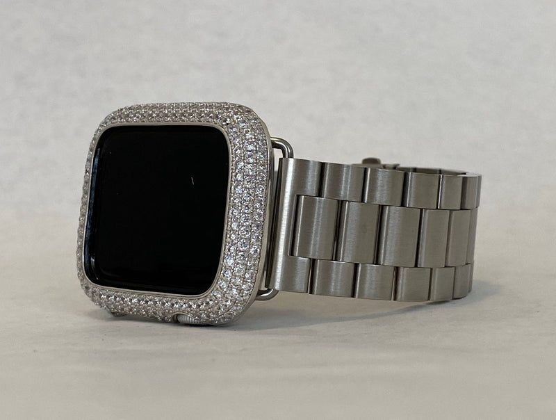 Series 108 Apple Watch Band Silver Rolex Style and or Lab Diamond Bezel Cover 38mm 40mm 41mm 42mm 44mm 45mm