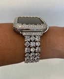 Apple Watch Band Women Silver Crystal & or Apple Watch Case Lab Diamond Bezel Apple Watch Cover Iwatch Candy Bling 38mm-49mm Ultra