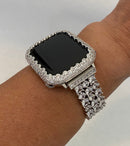49mm Ultra Apple Watch Band Silver Swarovski Crystals and or Apple Watch Cover with Lab Diamonds 14k White Gold Plated Case Bumper in 38mm-49mm Ultra Iwatch Candy