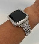 Series 1-8 Apple Watch Band 41mm or 45mm Women's Silver CZ & or Lab Diamond Bezel Bumper Cover Smartwatch Series 8