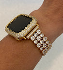 Iced Out Apple Watch Band Womens Gold 38mm 40mm 41mm 42mm 44mm 45mm 49mm Ultra & or Bezel Case Lab Diamonds Iwatch Bling Series 2-8 Iwatch Candy