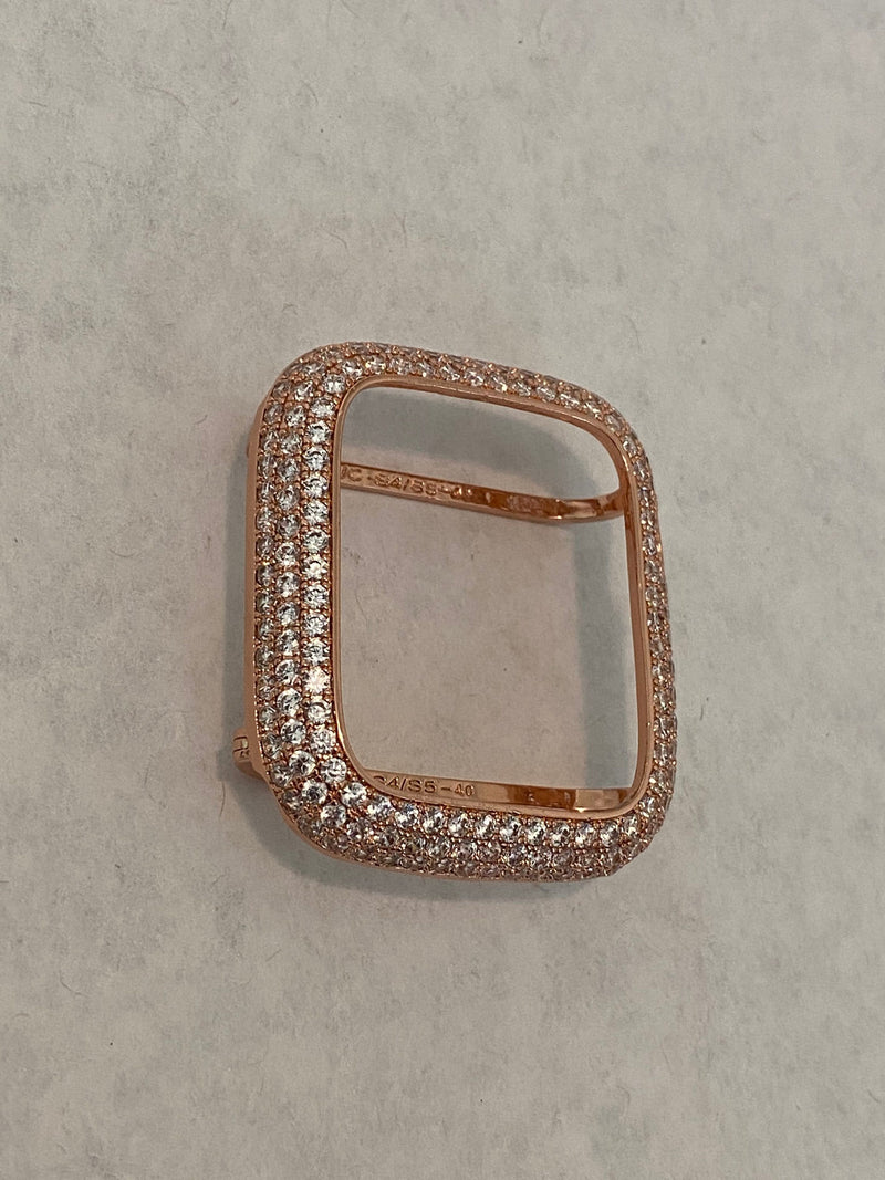 Series 7-8 41mm 45mm Apple Watch Band Rose Gold Swarovski Crystals & or Lab Diamond Bezel Cover Smartwatch Bumper Case 38-45mm S1-7