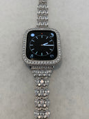 White Gold Apple Watch Band Women Swarovski Crystals 38 40 41 42 44 45mm & or Silver Smartwatch Lab Diamond Bezel Cover Bling