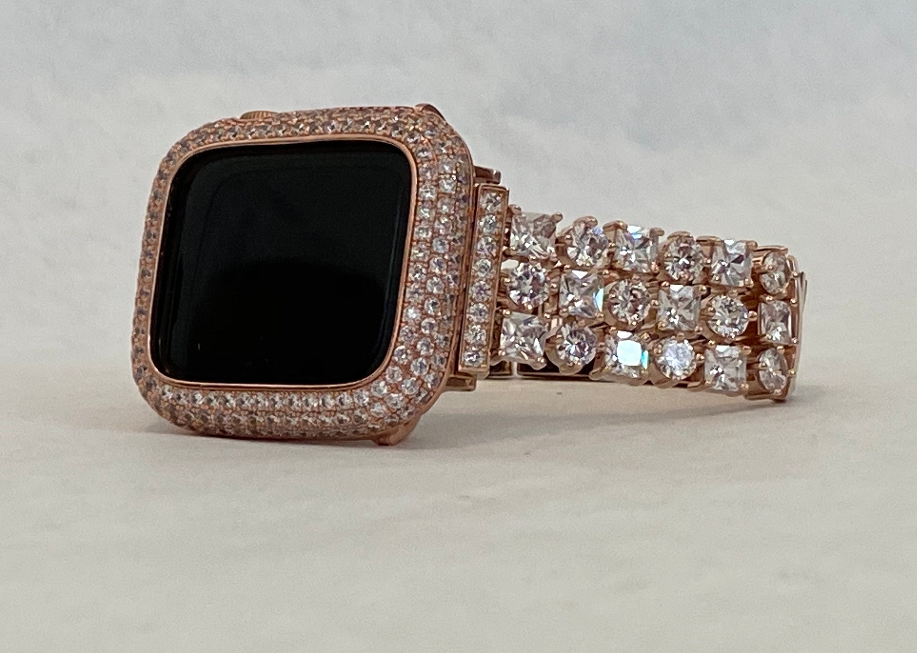 Apple Watch Band 49mm Ultra Swarovski Crystals Rose Gold & or Apple Watch Cover Lab Diamond Bezel Apple Watch Case Bumper Bling 38mm-46mm