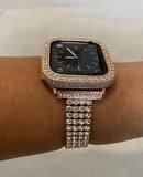 Apple Watch Band 49mm Ultra Rose Gold Crystals & or Apple Watch Cover Lab Diamond Bezel Case Smartwatch Bumper Bling 38mm-49mm