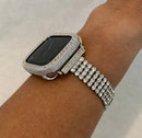 Silver Apple Watch Band Women 41mm 45mm 49mm Ultra Series 8 Crystals & or Lab Diamond Bezel Cover Bumper 38mm-44 Series 2-9 Iphone