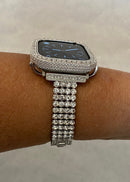 Silver Apple Watch Band and or Custom White Gold Apple Watch Cover Bezel Lab Diamonds 38 40 41 42 44 45mm, Smartwatch Bumper