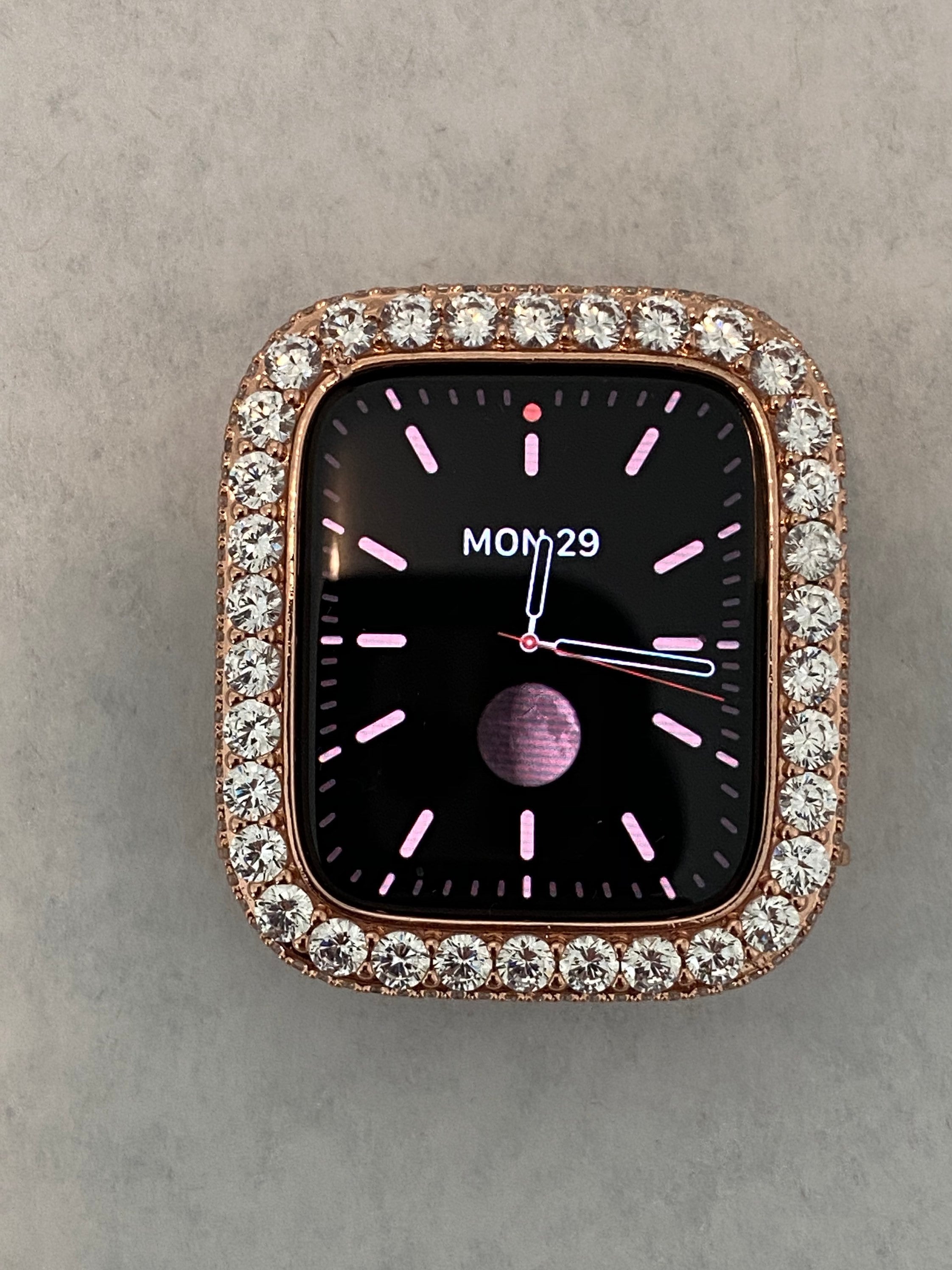 Series 2-8 Apple Watch Case Cover 3.5mm Lab Diamond Bezel Rose Gold Smartwatch Bumper 38mm-45mm