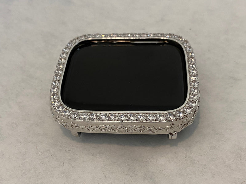 Silver 2.5mm Lab Diamond Apple Watch Bezel Cover 40mm 44mm Custom Handmade