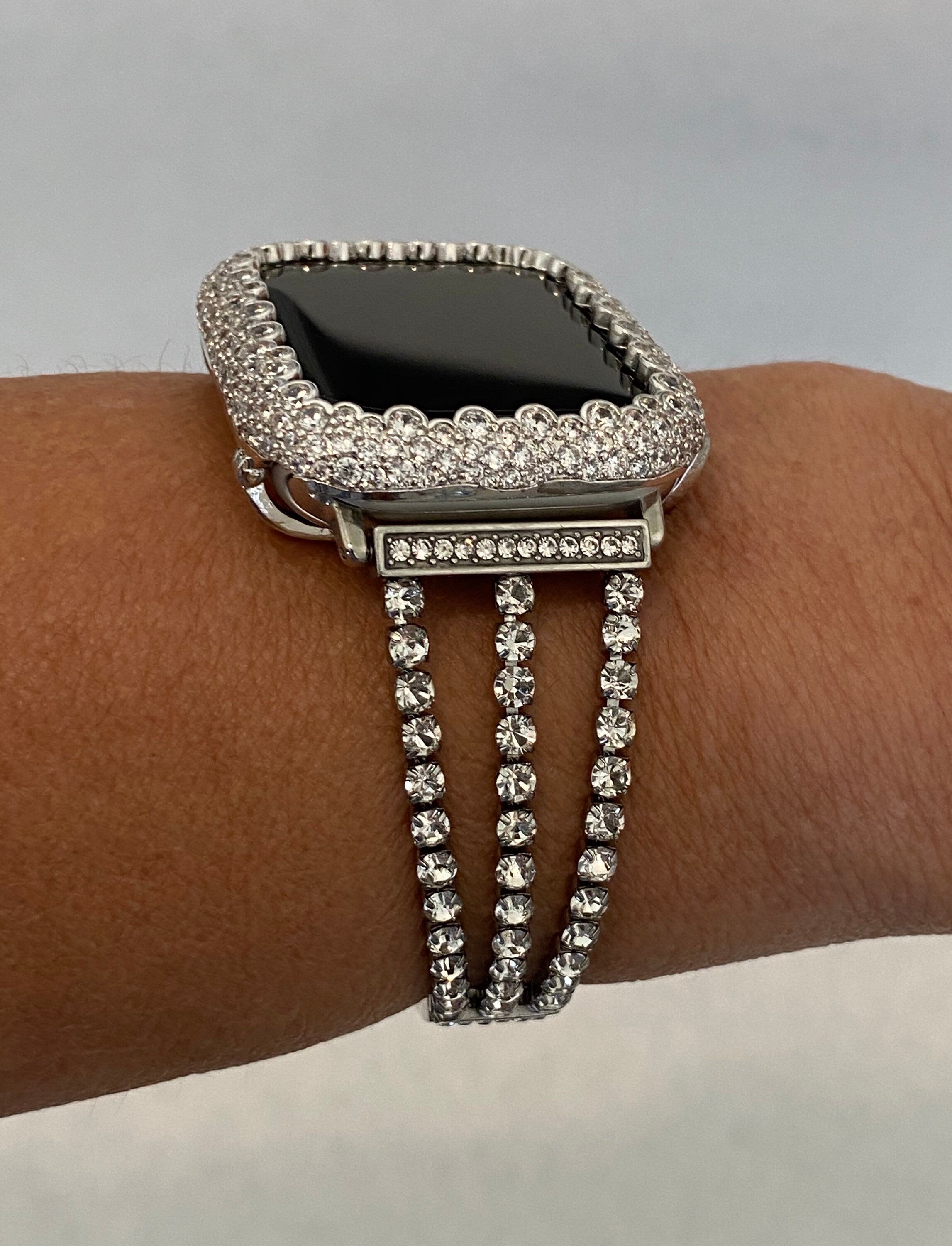 Silver Apple Watch Band Women Bracelet Swarovski Crystal & or Apple Watch Case Lab Diamond Bezel Apple Watch Cover Bumper Iwatch Candy Bling