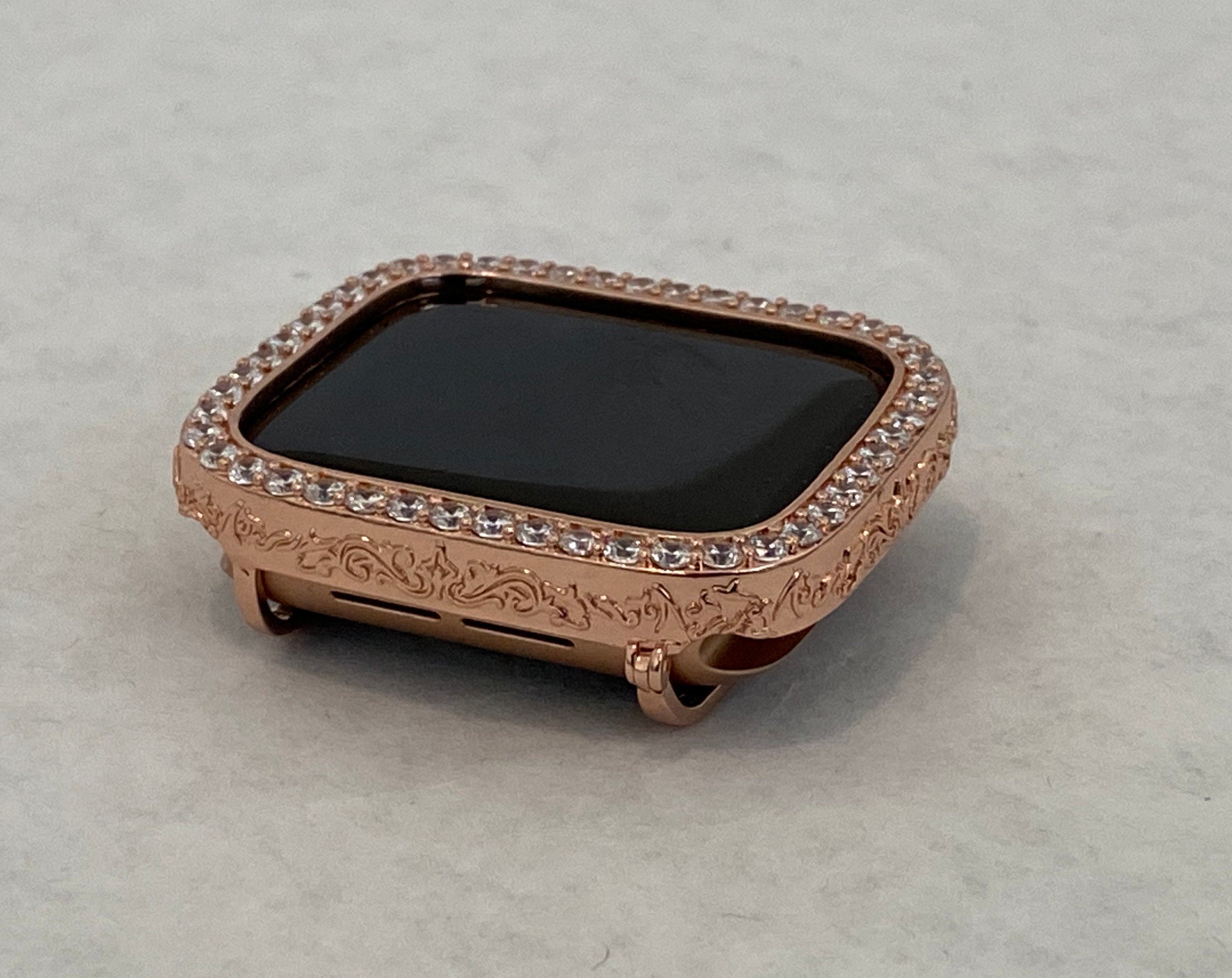 Designer Rose Gold Apple Watch Cover Set with Lab Diamonds, Apple Watch Case Bumper 40mm 44mm Series 4,5,6