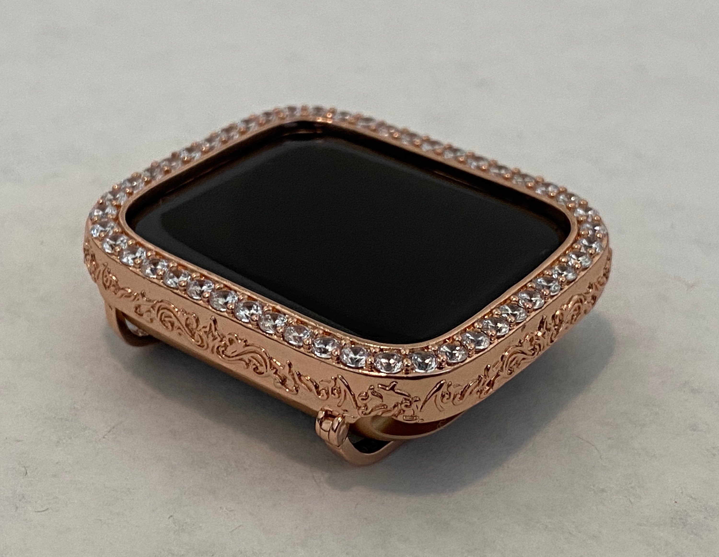 Designer Rose Gold Apple Watch Cover Set with Lab Diamonds, Apple Watch Case Bumper 40mm 44mm Series 4,5,6