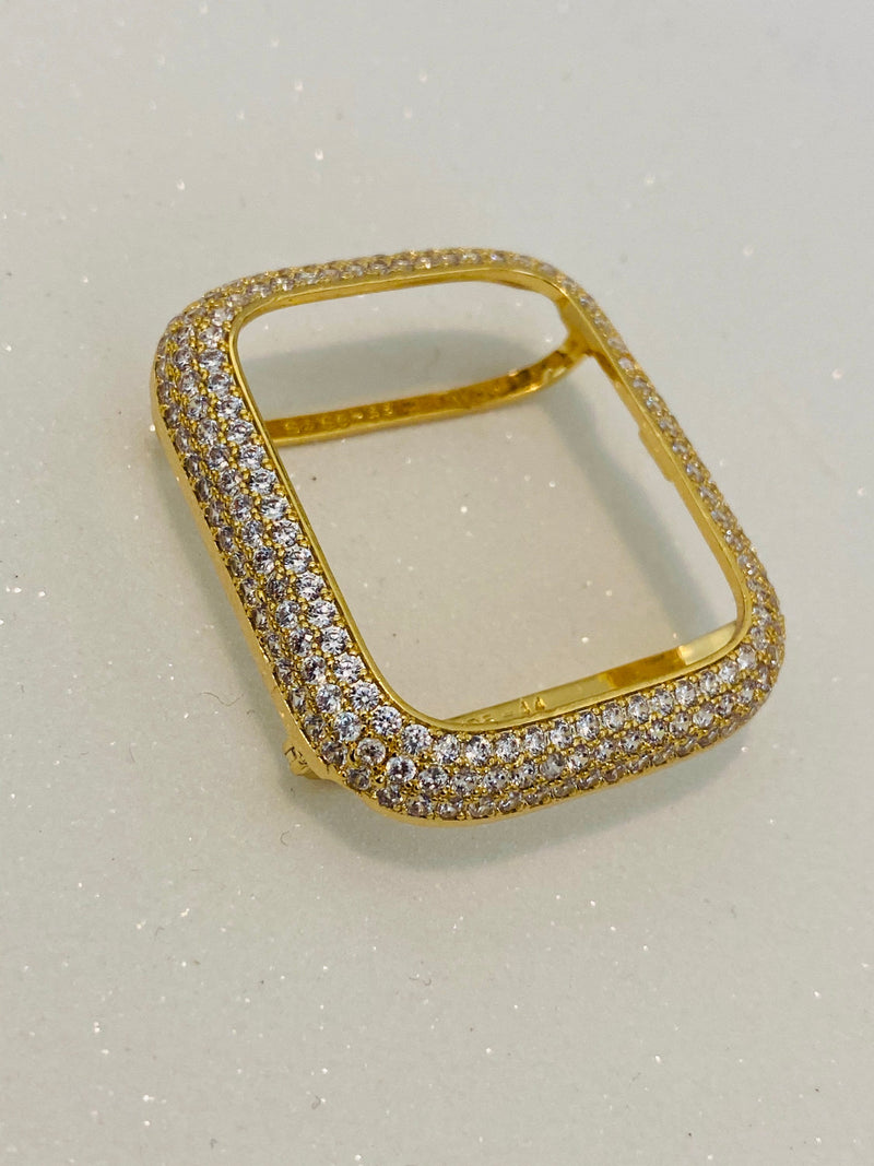 Series 7-8 Apple Watch Bezel Cover Gold Metal With Pave Lab Diamonds 38mm 40mm 41mm 42mm 44mm 45mm Smartwatch Bumper