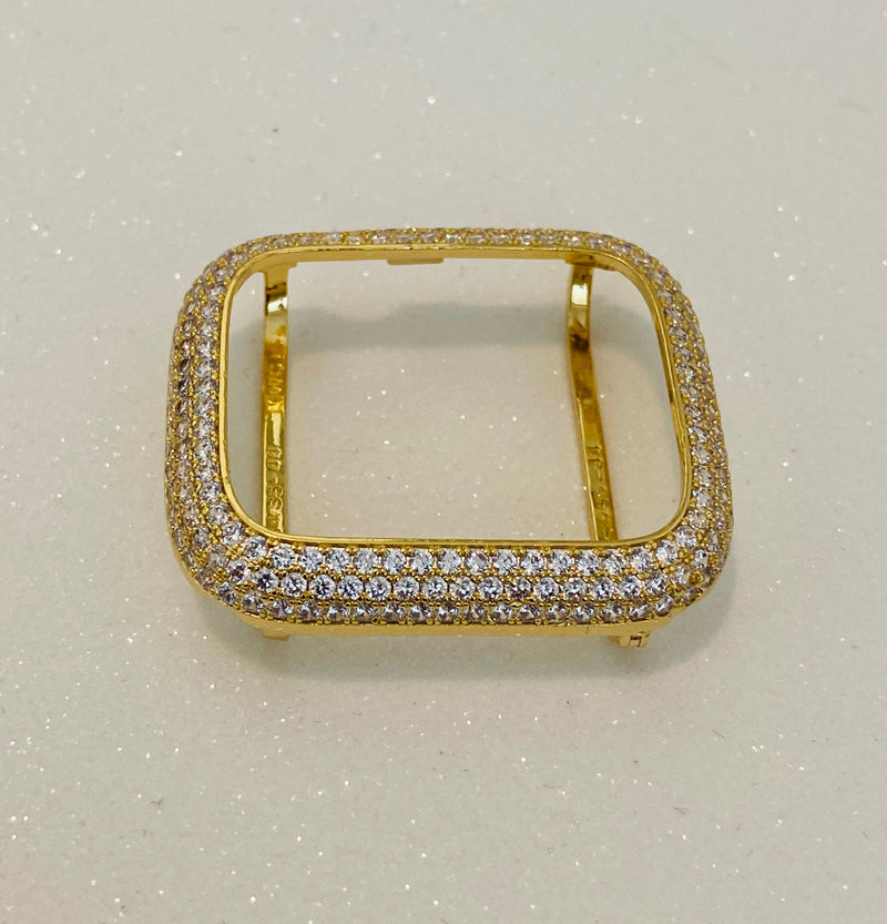 Gold Apple Watch Bezel Cover Pave Lab Diamond Case Crystal Iwatch Band Bling Series 1,2,3,4,5,6,7,8 SE