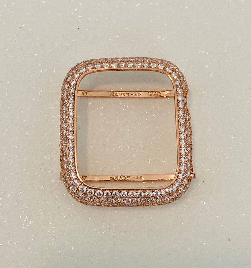 Rose Gold Apple Watch Case Cover 38mm 40mm 41mm 42mm 44mm 45mm Lab Diamond Bezel Bling Series 1-8 SE