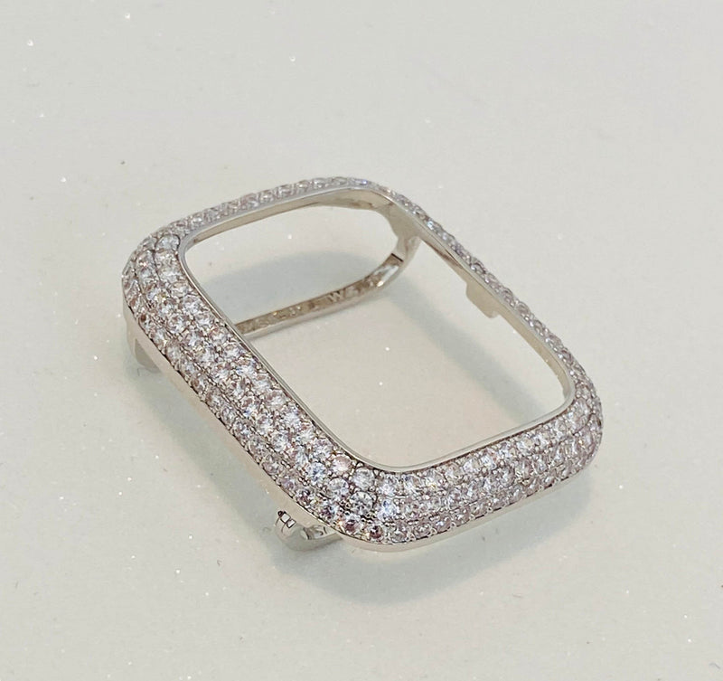 Silver Apple Watch Bezel Cover Women, 38mm 40mm 41mm 42mm 44mm 45mm 49mm Pave Lab Diamond Iwatch Candy Case Bling