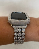 Series 1-8 Apple Watch Band Silver Swarovski Crystals & or Lab Diamond Bezel Cover 38mm 40mm 41mm 42mm 44mm 45mm Smartwatch Bumper