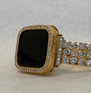 Gold Apple Watch Bezel Cover 40mm 44mm with Lab Diamonds Metal Bumper Case for Smartwatch