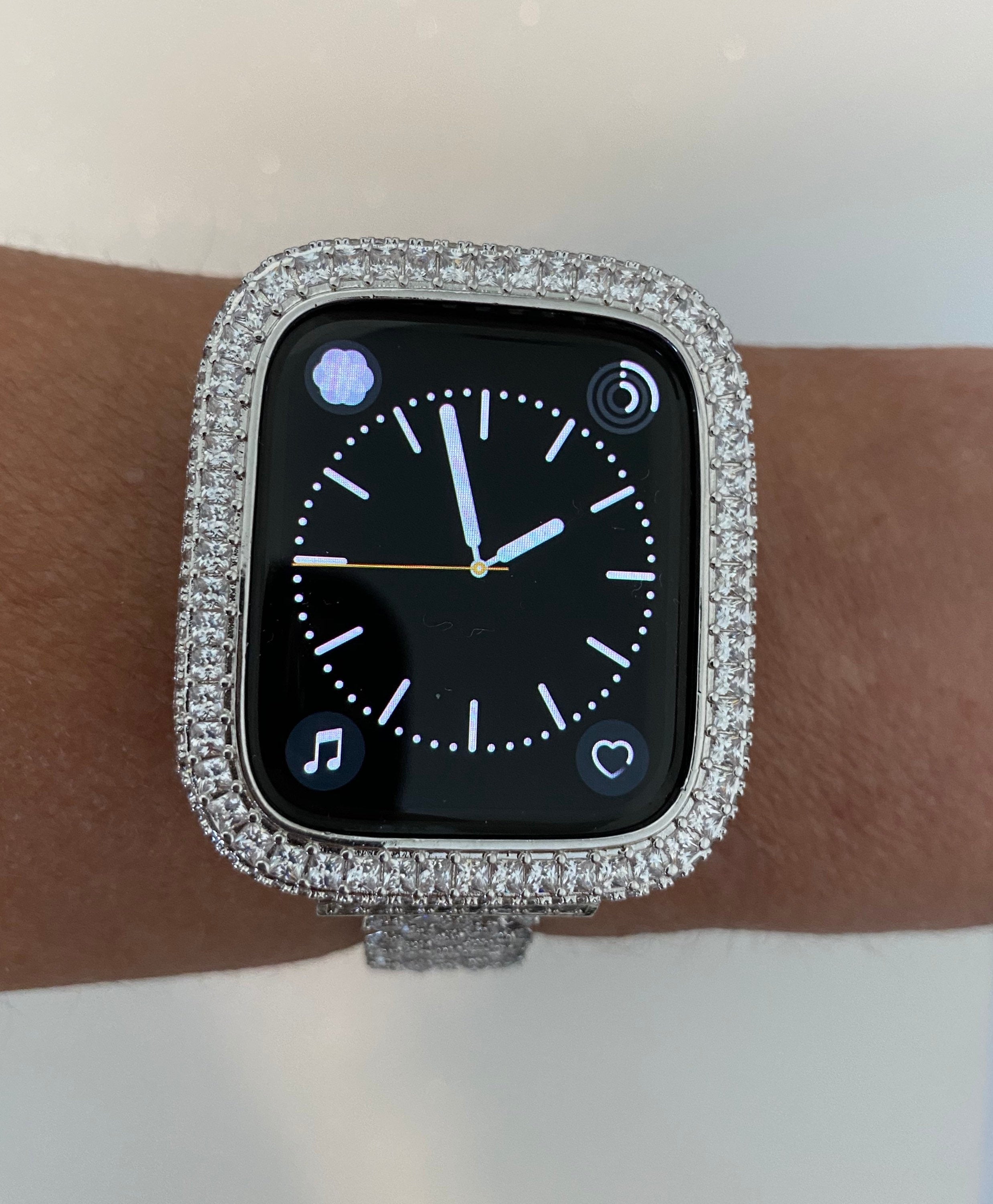 Womens Apple Watch Cover Silver Metal Bezel 2.5mm Lab Diamonds, Apple Watch Case Protective Smartwatch Bumper Bling 40mm Series 4.5,6 Iwatch Candy