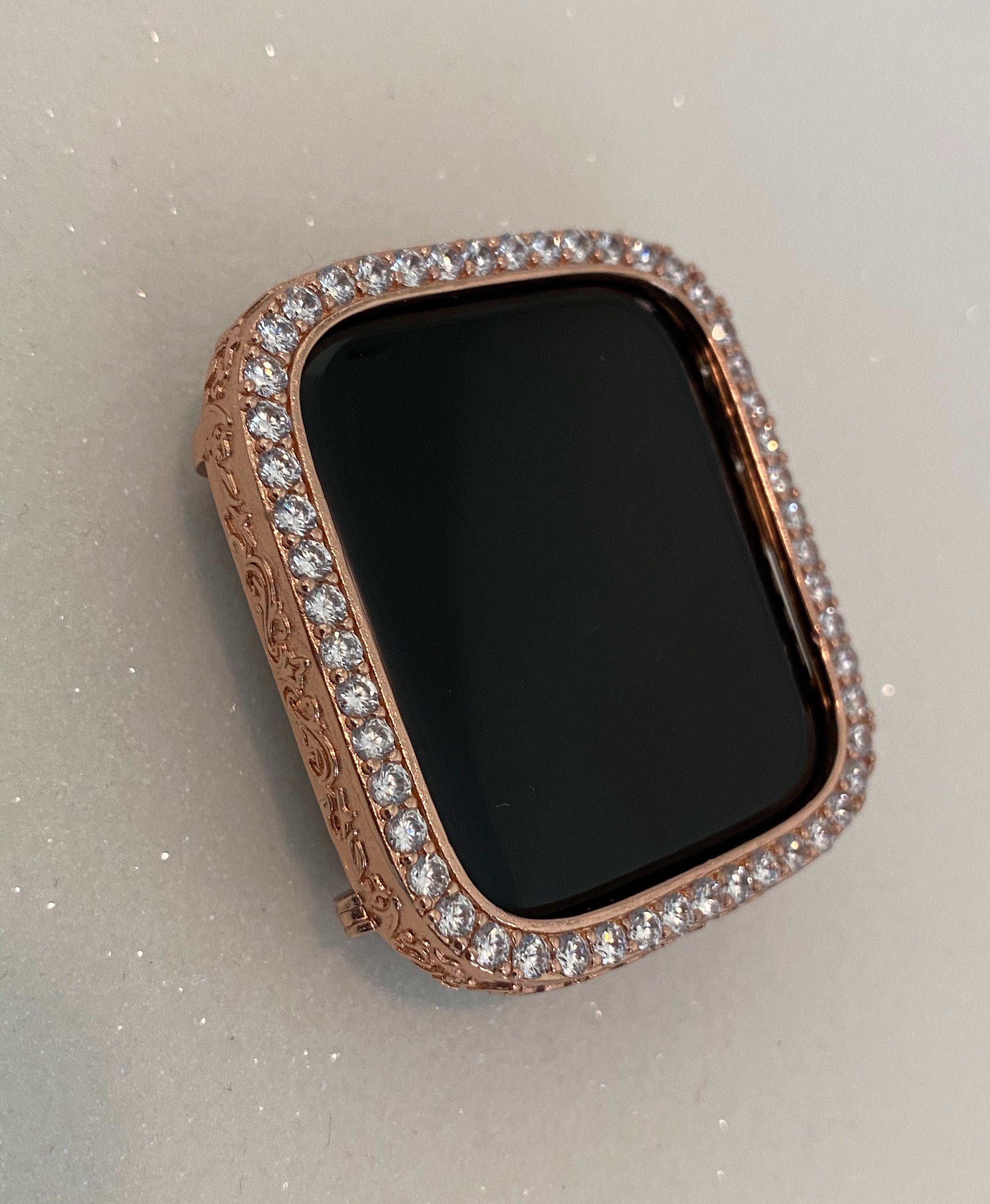 Designer Rose Gold Apple Watch Cover Set with Lab Diamonds, Apple Watch Case Bumper 40mm 44mm Series 4,5,6