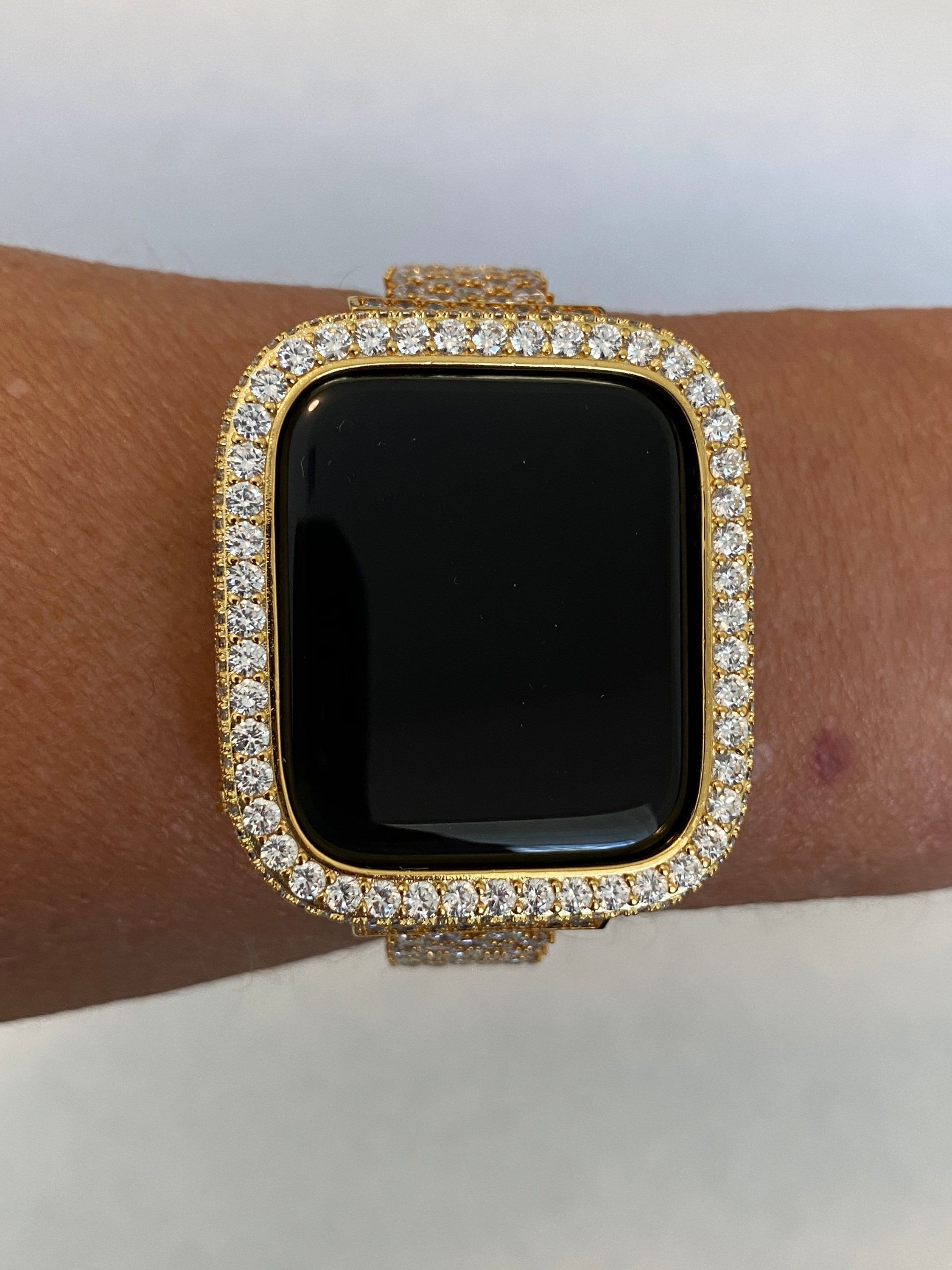 Gold Apple Watch Cover Lab Diamond Bezel Case 41mm 45mm 49mm Ultra Apple Watch Case Bling 38mm 40mm 42mm 44mm Series 1-9