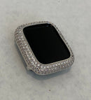 Silver Apple Watch Bezel Cover Women, 38mm 40mm 41mm 42mm 44mm 45mm Pave Lab Diamond Iwatch Case, Metal Lab Diamond Iwatch Bling