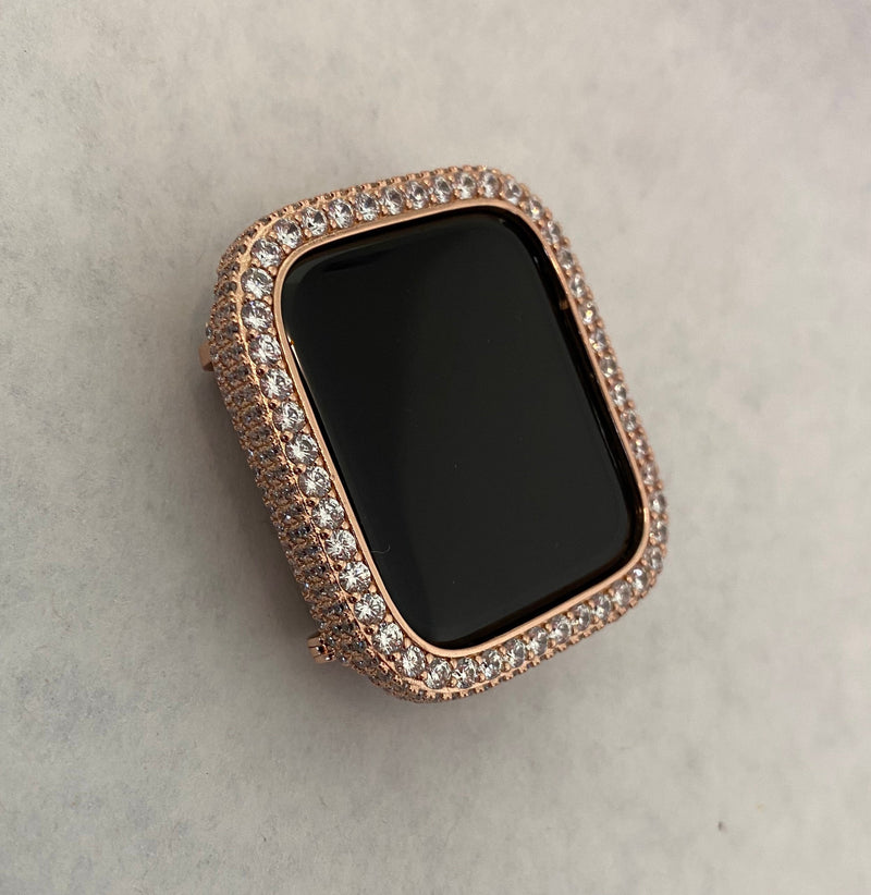 Series 8 Apple Watch Band 41mm 45mm Swarovski Crystals & or Rose Gold Lab Diamond Pave Bezel Cover 38mm-44mm Series 1-8