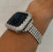 41mm 45mm Apple Watch Band Women Silver & or White Gold Lab Diamond Bezel Cover Smartwatch Bumper Bling Series 2-9 Iwatch Candy