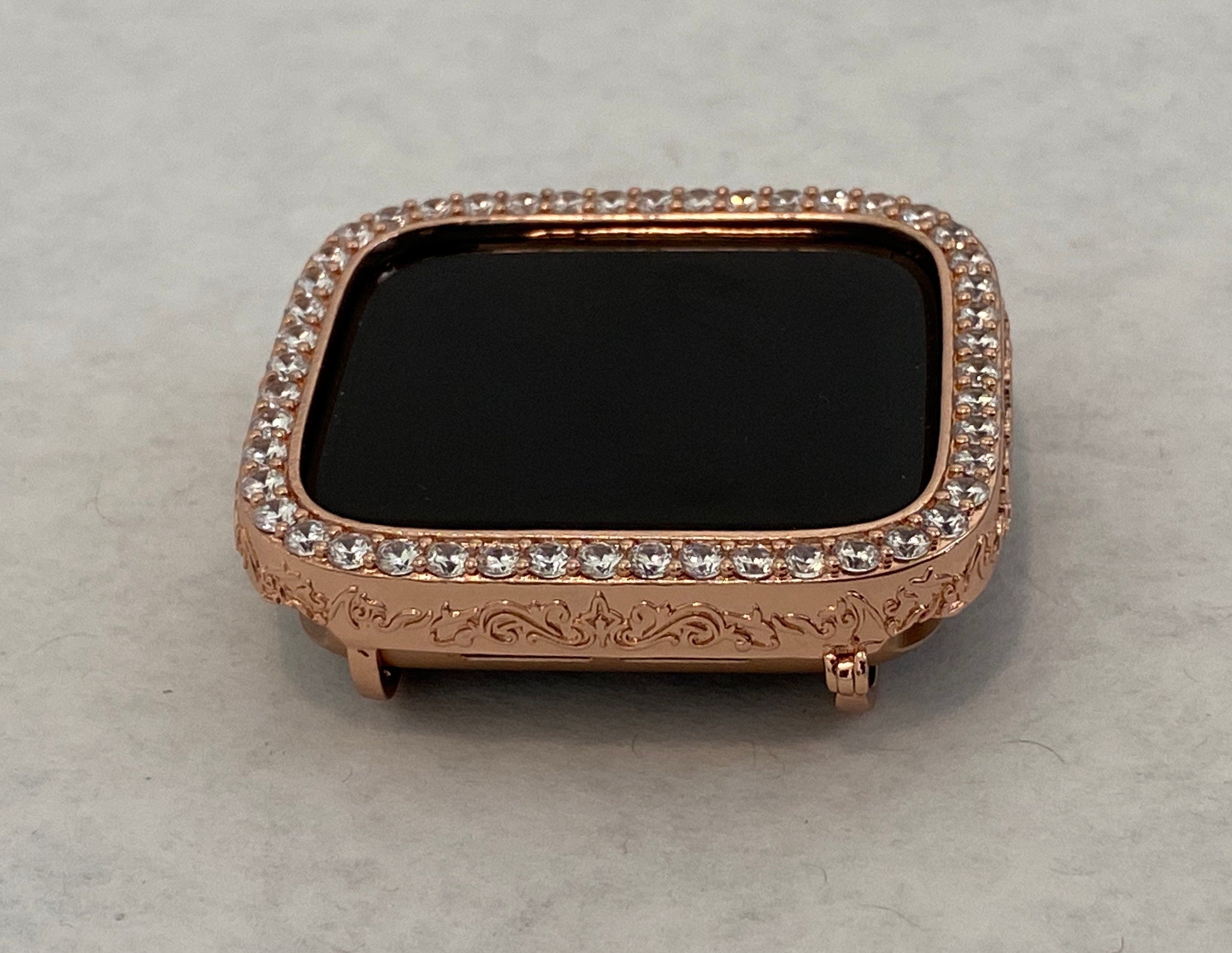 Designer Rose Gold Apple Watch Cover Set with Lab Diamonds, Apple Watch Case Bumper 40mm 44mm Series 4,5,6