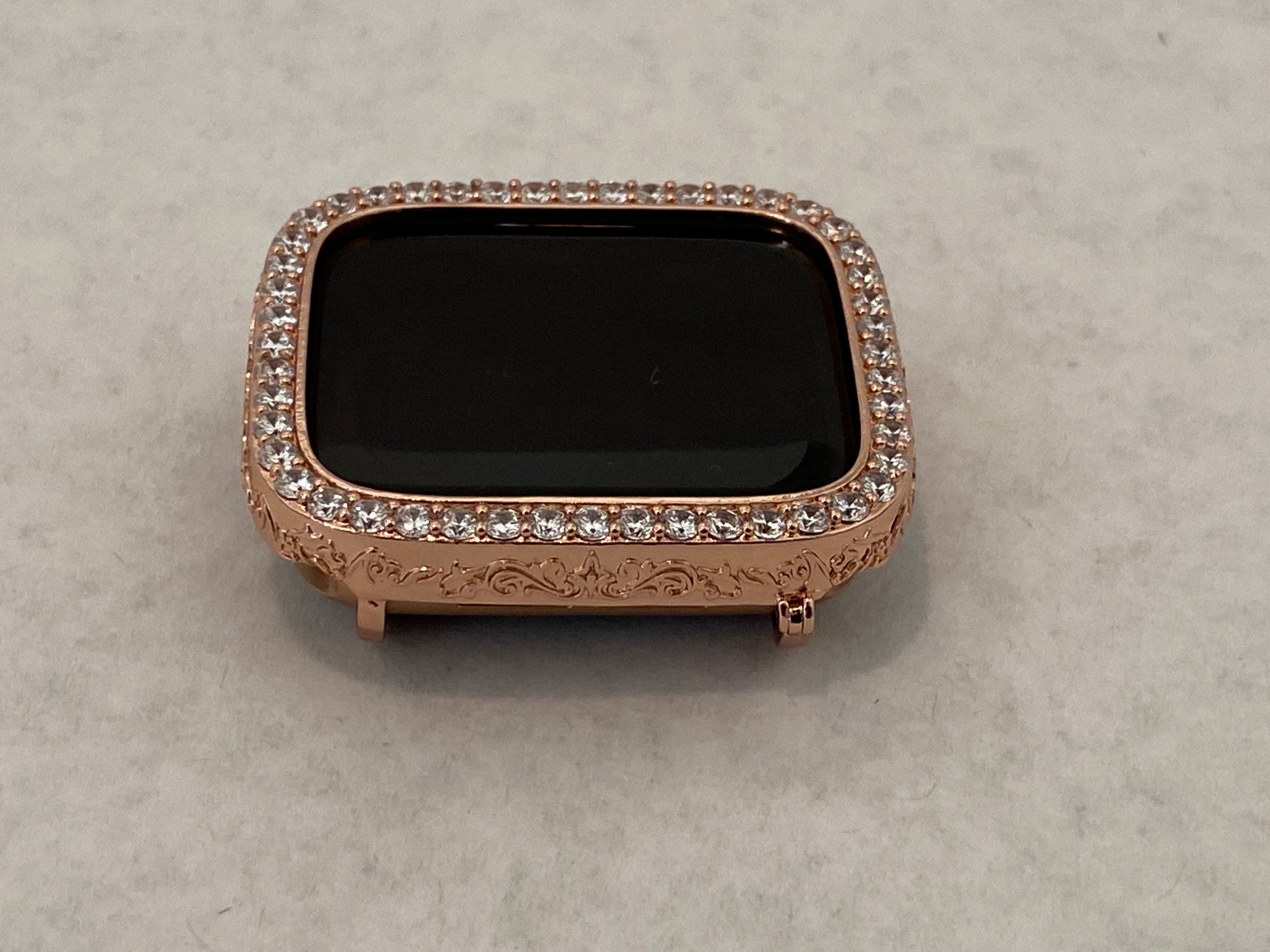 Designer Rose Gold Apple Watch Cover Set with Lab Diamonds, Apple Watch Case Bumper 40mm 44mm Series 4,5,6