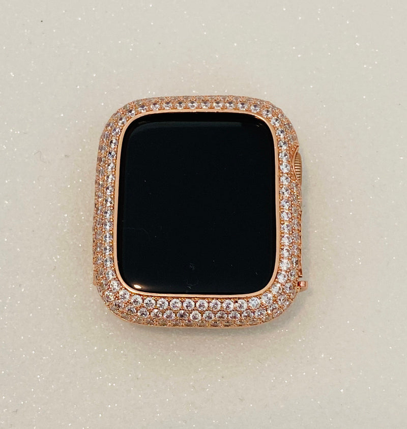 Rose Gold Apple Watch Case Cover 38mm 40mm 41mm 42mm 44mm 45mm Lab Diamond Bezel Bling Series 1-8 SE