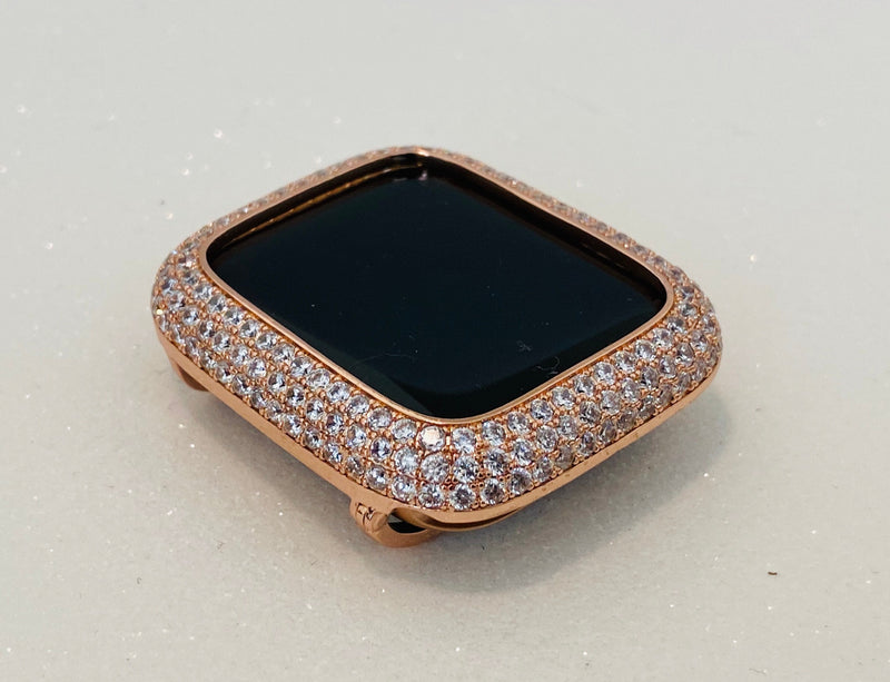 Rose Gold Apple Watch Case Cover 38mm 40mm 41mm 42mm 44mm 45mm Lab Diamond Bezel Bling Series 1-8 SE