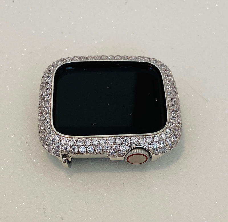 Silver Apple Watch Bezel Cover Women, 38mm 40mm 41mm 42mm 44mm 45mm 49mm Pave Lab Diamond Iwatch Candy Case Bling