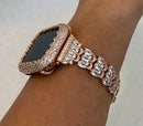 Boho Bride Apple Watch Band 38mm Rose Gold and or Lab Diamond Bezel Iwatch Bling 40mm 42mm 44mm Series 9 41mm 45mm 49mm Ultra