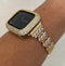 Gold Apple Watch Band 38mm-49mm Ultra Crystals & or Apple Watch Cover Lab Diamond Bezel Case Smartwatch Bumper Bling Gift for her