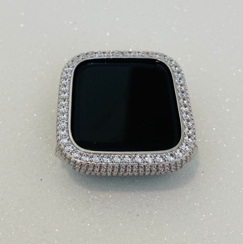 Silver Apple Watch Bezel, Metal Lab Diamond Cover 2.5mm Iwatch Bling 38mm 40mm 42mm 44mm Custom Handmade