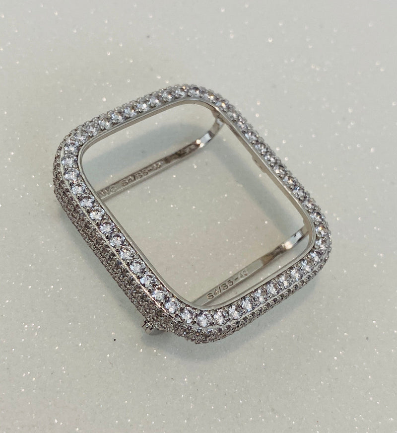 Silver Apple Watch Bezel, Metal Lab Diamond Cover 2.5mm Iwatch Bling 38mm 40mm 42mm 44mm Custom Handmade