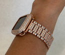 Custom Apple Watch Band Rose Gold 38mm 40mm 42mm 44mm and or Lab Diamond Bezel Cover 41mm 45mm Bling