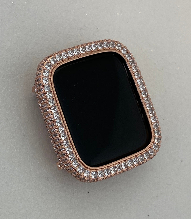 Rose Gold Apple Watch Cover with 2.5mm Square Lab Diamonds Apple Watch Case Smartwatch Bumper Bling 40mm 44mm Iwatch Candy