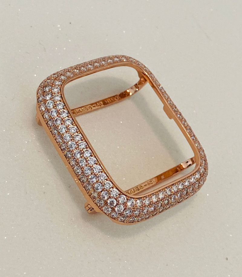 Series 7-8 41mm 45mm Apple Watch Band Swarovski Crystals & or Rose Gold Lab Diamond Bezel Smartwatch Bumper Bling 38mm-45mm