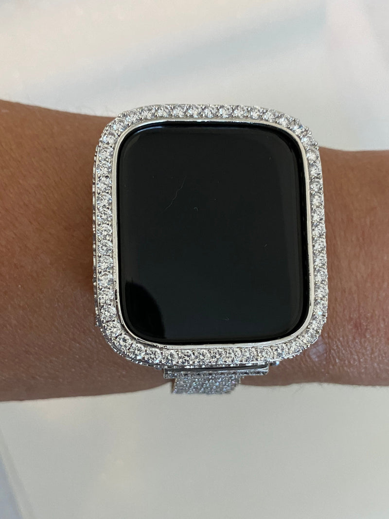 Apple Watch Cover Womens Lab Diamond Bezel Silver Apple Watch Case Protective Bumper 40mm 44mm Bling Iwatch Candy
