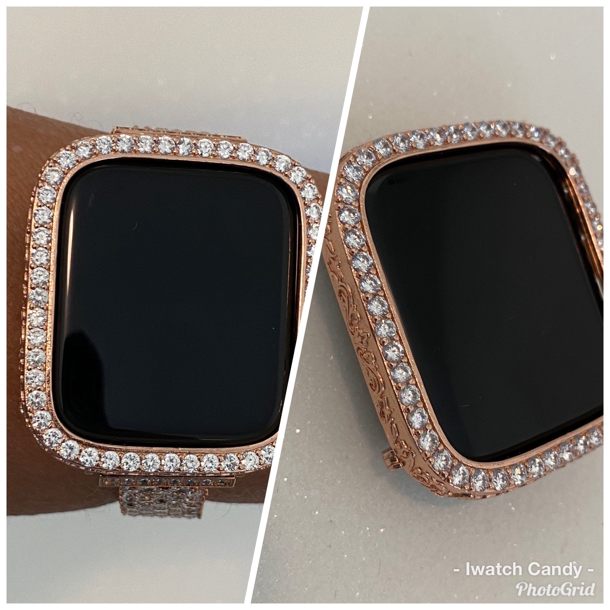 Designer Rose Gold Apple Watch Cover Set with Lab Diamonds, Apple Watch Case Bumper 40mm 44mm Series 4,5,6