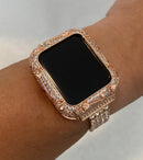 Apple Watch Band Series 8 Women Rose Gold 38mm 40mm 41mm 42mm 44mm 45mm & or Swarovski Crystal Bezel Cover Smartwatch Bumper