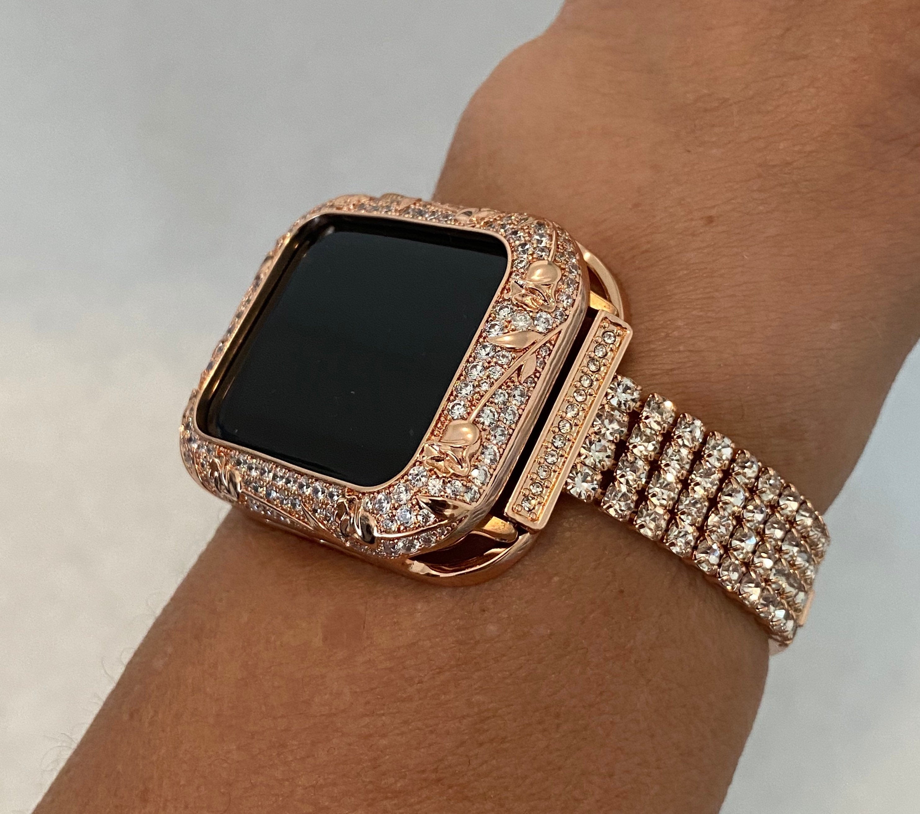 Apple Watch Band Women Rose Gold 38mm 40mm 41mm 42mm 44mm 45mm & or Apple Watch Case Crystal Apple Watch Cover Iwatch Candy Bling