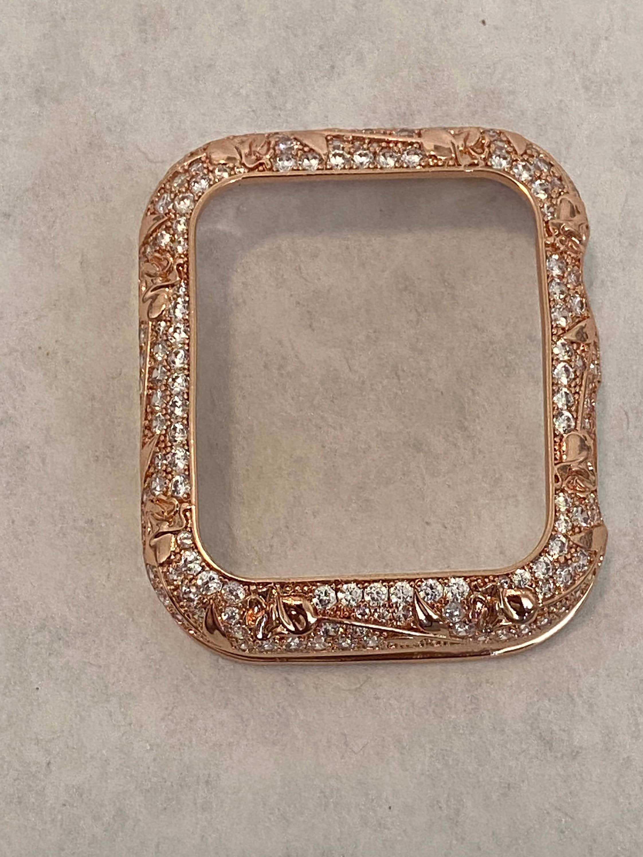 41mm 45mm Apple Watch Bezel Cover Rose Gold Metal Cover Floral Design Crystals 38mm 40mm 42mm 44mm Series 2-9 SE