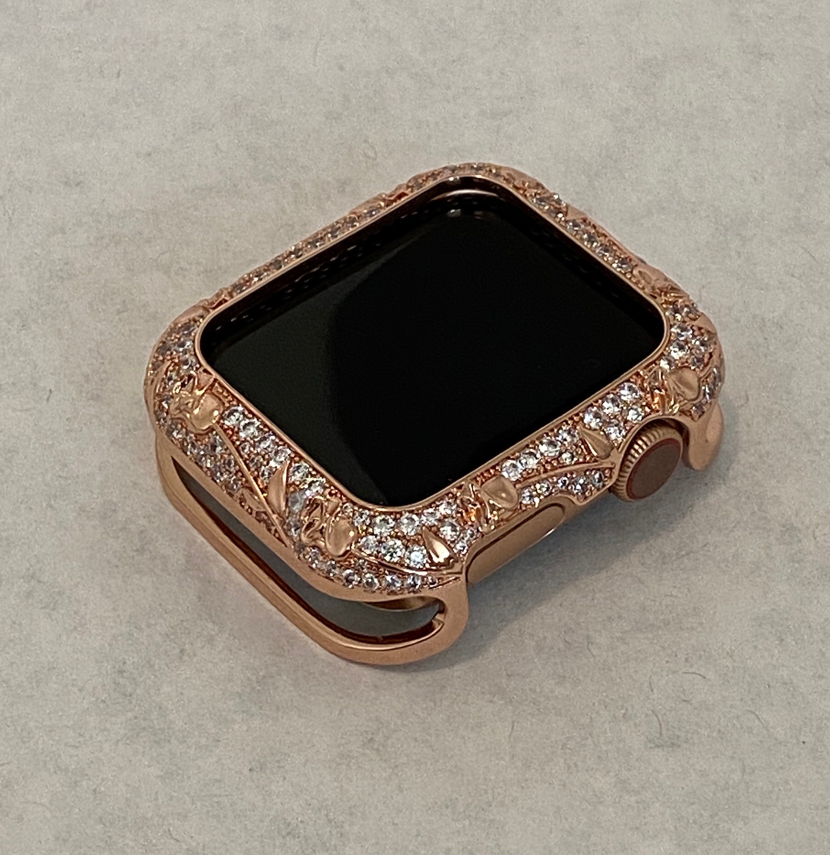 41mm 45mm Apple Watch Bezel Cover Rose Gold Metal Cover Floral Design Crystals 38mm 40mm 42mm 44mm Series 2-9 SE