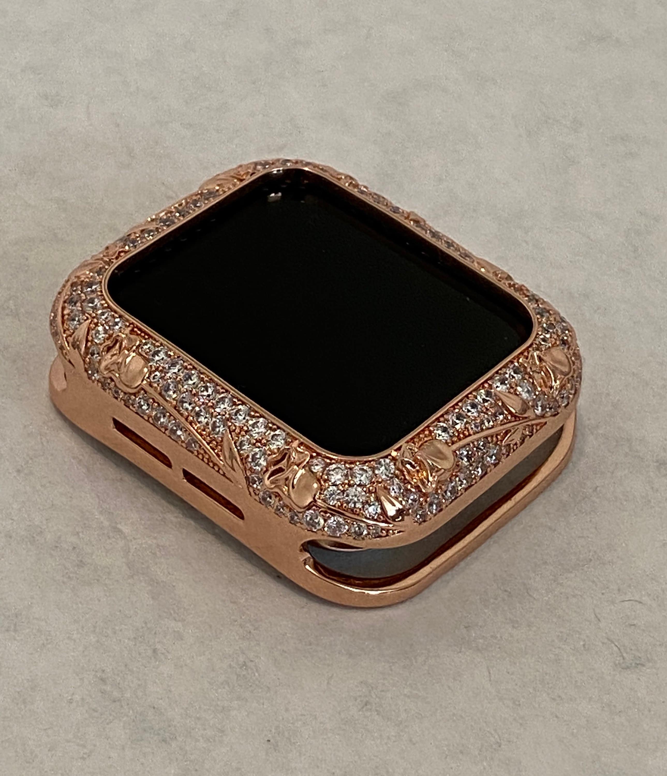 41mm 45mm Apple Watch Bezel Cover Rose Gold Metal Cover Floral Design Swarovski Crystals 38mm 40mm 42mm 44mm Series 2-9 SE