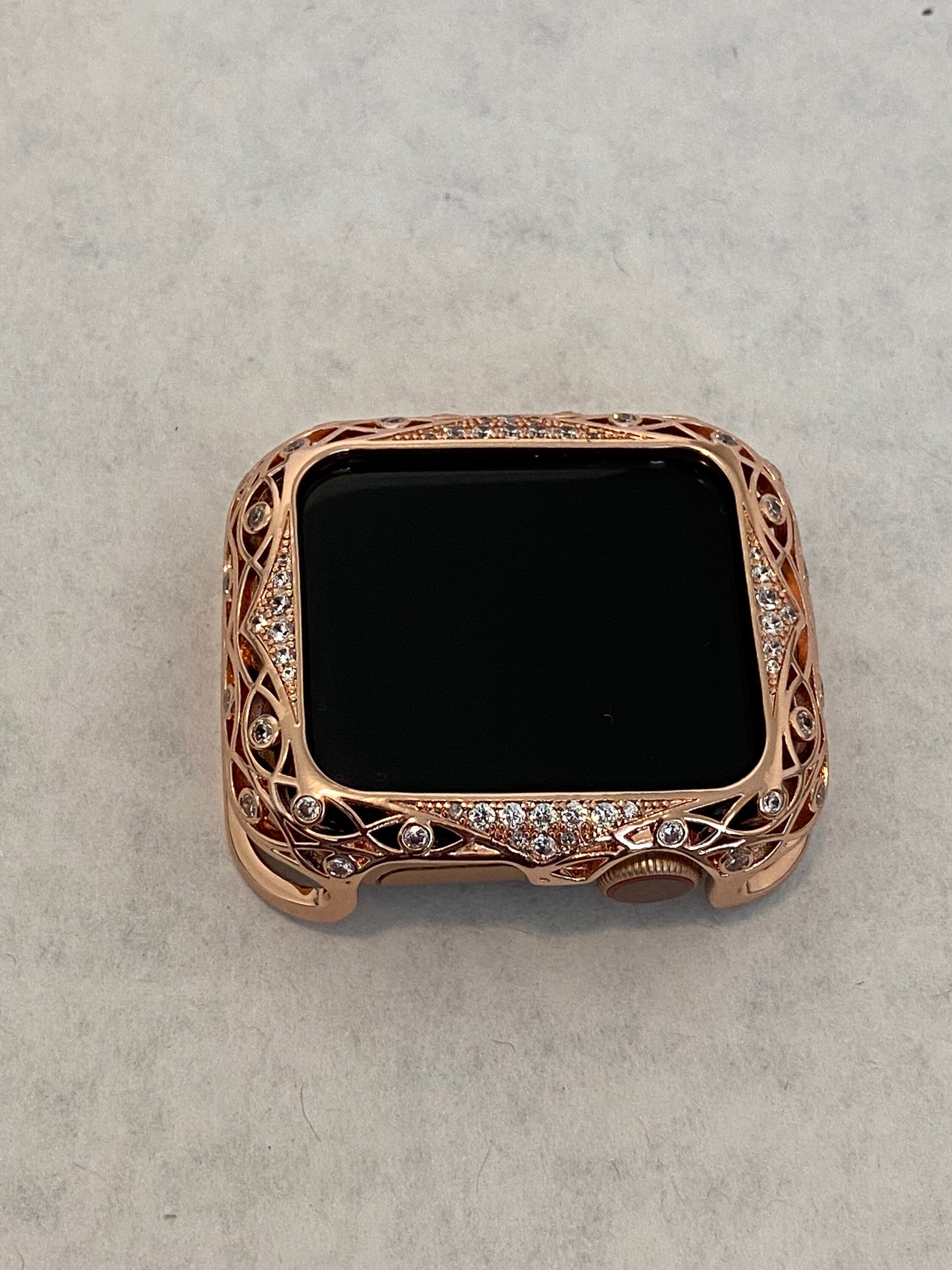 Bling Apple Watch Cover Womens Rose Gold Metal Case Lace Design with Swarovski Crystals for Iphone Watch from Iwatch Candy 38mm-45mm