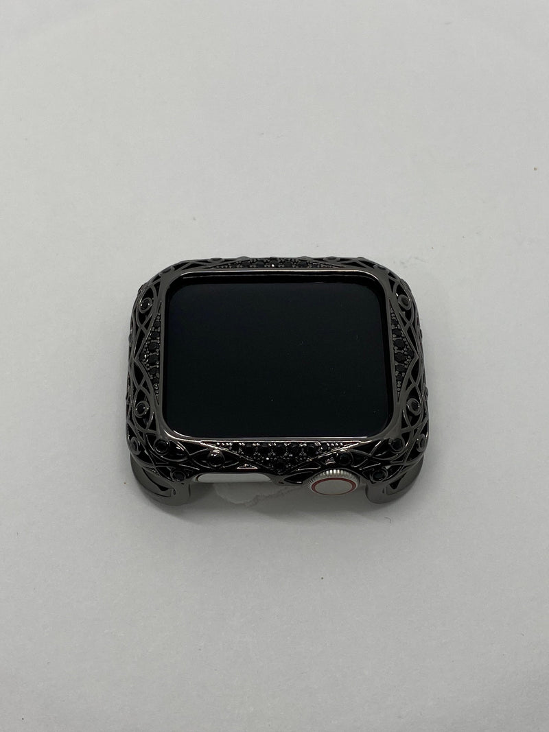 41mm 45mm Series 7-8 Apple Watch Bezel Cover Black on Black Smartwatch Bumper Swarovski Crystals Bling S 2-8